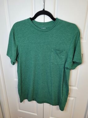 097 J. Crew Slim-Washed Heathered Green Short-Sleeve Pocket Tee, Cotton Blend, M